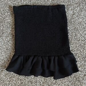 Y2K Black Smocked Ruffle Mini Skirt Women’s Size M Stretch Tube Skirt Chic Party